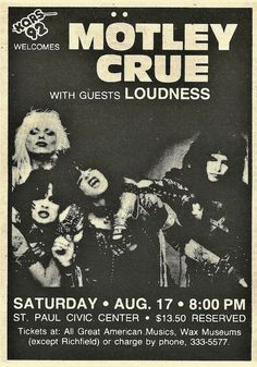 the motley crue concert poster with guest's loudness in black and white