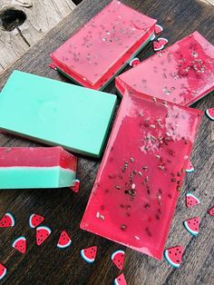 These gorgeous bar soaps are as refreshing as they look! They are colored and scented to resemble a juicy watermelon! They are sprinkled with chia seeds for that perfect watermelon finish 🍉 Choose from a multitude of different shape options, including a sample size if you are unsure of preference.  These make great gifts and could also make great party favors! Watermelon Gift, Mini Soaps, Soap Gift, Beauty Soap, Different Shapes, Bar Soap, Stocking Stuffers, Sprinkles, Watermelon