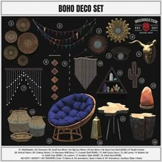 the boho decor set is shown in black and blue