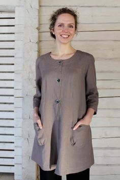 Loose Long Linen Jacket by egLinen on Etsy Summer Work Dress, Travel Jacket, Linen Cardigan, Linen Clothing, Linen Jackets, Dusters, Linen Jacket, Patches Jacket, Cardigan Women