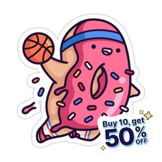 a pink donut with sprinkles and a basketball on it's back