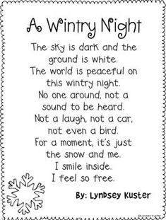 a poem written in black and white with snowflakes on the border, which reads'a windy night '