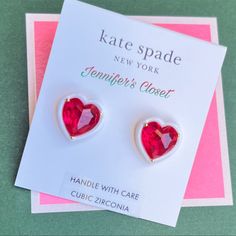 Your Heart's Desire? These Sparkling New Studs From Kate Spade New York. Measurements Length: 0.5" Width: 0.5" Weight: 6.15g Features Signature Spade Ear Clutch Backs Materials Plated Metal, Enamel, Cubic Zirconia Titanium Posts New With Tags, Authentic Kate Spade White Earrings For Gift, Kate Spade Jewelry Gift Set With Earrings, Kate Spade Jewelry With Matching Earrings For Gift, Kate Spade Jewelry Gift Set With Matching Earrings, White Heart-cut Earrings For Valentine's Day, White Heart Cut Earrings For Valentine's Day, Kate Spade Red Earrings For Gift, Kate Spade White Jewelry For Anniversary, Red Kate Spade Jewelry As Gift