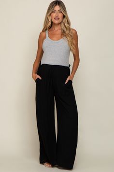 Black Wide Leg Maternity Pants– PinkBlush Chic Wide Leg Pants With Drawstring, Chic Solid Color Wide Leg Pants With Drawstring, Chic Solid Color Wide Leg Drawstring Pants, Chic Drawstring Wide Leg Pants, Black Tie Waist Loungewear Bottoms, Black Tie Waist Bottoms For Loungewear, Casual Maternity Bottoms For Summer, Casual Summer Maternity Bottoms, Casual Maternity Bottoms For Spring