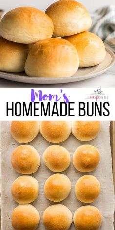 homemade buns on a baking sheet with the words men's homemade buns above them