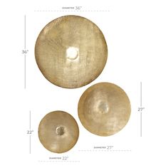 two large brass discs are shown with measurements for each one, and the other is in full