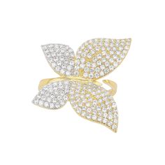 Add this enchanting butterfly ring to your ring collection for a source of happiness and jubilant style! This eye-catching piece is plated with 14k white and yellow gold, and adorned with sparkling round brilliant cut cubic zirconia. A slender vine-inspired bypass band keeps this glam butterfly in place. Add this enchanting butterfly ring to your ring collection for a source of happiness and jubilant style! This eye-catching piece is plated with 14k white and yellow gold, and adorned with sparkling round brilliant cut cubic zirconia. A slender vine-inspired bypass band keeps this glam butterfly in place. FEATURES Width: 26 mm Shank style: vintage Band fit: comfort fit Metal: brass Plating: 14k gold Finish: polished Cubic zirconia accents Packaging: velvety pouch Gemstones may have been tre Garden Butterfly, Large Garden, Butterfly Ring, Ring Collection, Vintage Band, Ring Collections, Round Brilliant, Gold Finish, Style Vintage