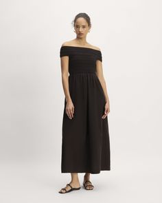 Soft Classic, Shoulder Sleeve, Day Dresses, Fit And Flare, Off Shoulder Dress, Off The Shoulder, Black And Brown, Bodice, Shoulder Dress