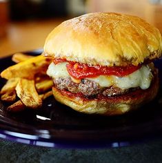 a hamburger and french fries on a plate