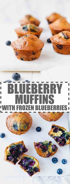 blueberry muffins with frozen blueberries on top