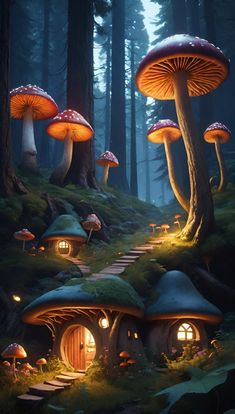 an image of some mushrooms in the woods