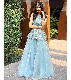 Peplum Top With Skirt, Peplum Top Outfits, Gown Party Wear, Girls Party Wear, Party Wear Gown, Organza Skirt, Net Dress, Indian Gowns Dresses, Indian Gowns