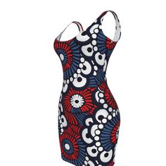 Celebrate in style with our Red, White & Blue U-Neck Bodycon Dress, the perfect choice for any holiday party or patriotic event. Crafted with a cozy blend of microfiber, our dress combines 88% polyester for durability and 12% spandex for just the right stretch. The skin-tight fit accentuates your curves while the soft, comfortable fabric ensures breathability. Featuring a flattering U-neck and a sleek, sling sleeveless design, this bodycon dress is designed to pair effortlessly with your favorit Patriotic Blue Dresses For 4th Of July, Fitted Sleeveless Dress For 4th Of July, Patriotic Blue Sleeveless Dress, Patriotic Sleeveless Red Dress, Independence Day Outfit, Flag Dress, Red Bodycon Dress, Women Bodycon Dress, Usa Dresses