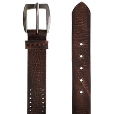 Distressed leather and antique finish buckle gives the belt a comfortable look and feel. Perforations are featured on the keeper, and in two rows on part of the belt for a special look. One piece bridle construction with raw edges. For the best fit, please take your pant size and go up one (if you wear a size 34 or 35, order a 36 belt). Made of Leather Jean Belts, Casual Belt, Go Up, Distressed Leather, Antique Finish, Mens Belts, Casual Jeans, Buckle, One Piece