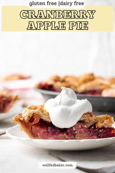 A slice of gluten free cranberry apple pie topped with whipped cream. Apple Cranberry Pie Recipe, Cranberry Apple Pie, Cranberry Pie Recipes, Tea Breads, Apple Cranberry Pie, Pie Designs, Weekly Recipes, Cranberry Pie, Harlem Nights