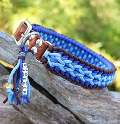 Custom dog collar with name tag, handmade from gen. Paracord®, with real leather or vegan Biothane®, brown - navy - blue - light blue Horse Lead Rope, Boho Dog Collar, Braided Paracord, Paracord Dog Collar, Paracord Crafts, Paracord Dog Leash, Paracord Dog Collars