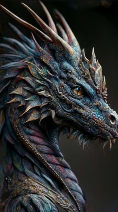 a close up of a dragon statue with very detailed details on it's head