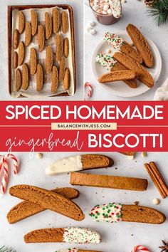 homemade gingerbread biscotti cookies with sprinkles and candy canes