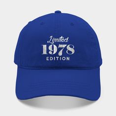 the limited 1970 baseball cap in blue with white lettering and an embroidered logo on the front