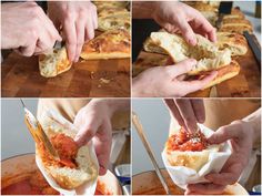 Pizza Bianca Recipe, Pizza Pockets Recipe, Texas Style Chili, Pockets Recipe, Pizza Bianca, Pizza Pockets, Piece Of Pizza, Pizza Sandwich, Party Sandwiches