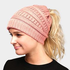 Size : 8" X 9" 100% Polyester Knitted Ponytail Hat, Messy Bun Beanie, Bun Beanie, Ponytail Beanie, Ponytail Hat, Bridal Gloves, Go Pink, Fall Scarves, Wedding Belts