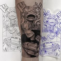 a man's leg with some drawings on it