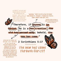 the new has come through christ's word with two butterflies flying above it,