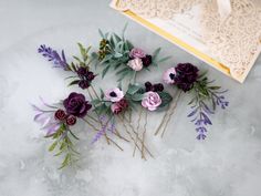 "These beautiful flower hair pins  are lovely accessories, perfect for a party, or wedding. The flower pins perfect alternative to a flower crown or a floral comb. They are pretty and light weight.  Diameter of flowers: 2cm - 4,5cm (0.8\" - 2\") Length of the metal pin: 6,5cm (2.36\") The price is for one set which contains 5 pieces of floral hair pins. The flowers are made of paper and fabric, and the clips are made of metal." Purple Flower Hair Piece, Flower Bobby Pins, Religious Altars, Flower Hair Piece, Wedding Hair Pin, Bridesmaid Hair Pins, Flower Hair Pieces, Floral Hair Pins, Floral Comb