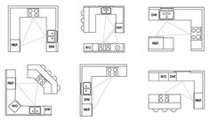 the kitchen floor plan is shown in black and white, with four different areas to choose from