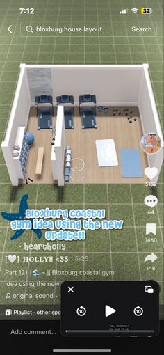 an open floor plan for a house with blue chairs and couches on the ground