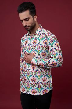 Multi-Colored Cotton Satin Digital Printed Shirt Design by Siddhartha Bansal Men at Pernia's Pop Up Shop 2023