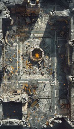 an aerial view of a building with lots of rubble