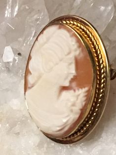 "This vintage cameo possesses a classic beauty that everyone is sure to covet! It is crafted from gold filled metal and features a lovely carved profile of a young woman's visage. This gorgeous piece measures approximately 1.1 inches high and 0.8 inches wide, and can also be worn as a pendant, as it has a folding bale on the reverse side. Approximately 5 grams and in very nice vintage condition. Stamped \"14K GF\" inside rim of cameo setting. Maker's mark is unclear and not easy to photograph." Sloth Jewelry, Brass Jewellery Handmade, Deer Jewelry, Girlfriend Jewelry, Safety Pin Brooch, Pansies Flowers, Rainbow Jewelry, Vintage Cameo, Felt Brooch