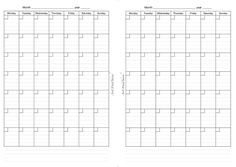 two blank calendars are shown with the numbers in each column and one is empty