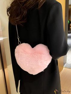 BirdinBag - Chic Heart Shaped Novelty Bag with Fuzzy Decoration and Chain Trendy Heart-shaped Shoulder Bag For Valentine's Day, Trendy Heart-shaped Bag For Valentine's Day, Pink Chain Bag For Gift, Valentine's Day Heart-shaped Shoulder Bag, Heart-shaped Bags For Valentine's Day, Chain Pattern, Novelty Bags, Word Wrap, Chain Bag