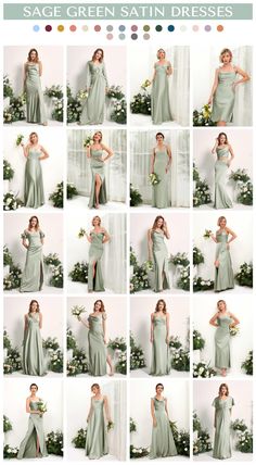 a collage of photos showing the different dresses worn by women in pastel colors