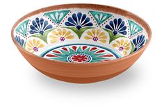 a large bowl with colorful designs on it