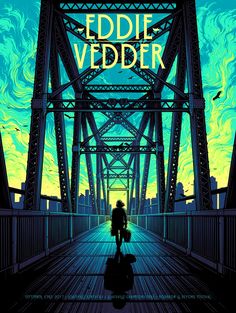 the cover to eddie vedderr's novel, in which he is walking across a bridge