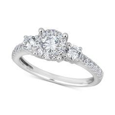 three stone diamond engagement ring in white gold