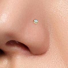 a woman's nose with a tiny diamond in the middle of her nose,