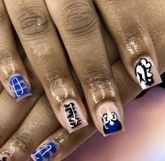 Black N Blue Nails, Girl Nails, Nails Design With Rhinestones, Cute Acrylic Nail Designs