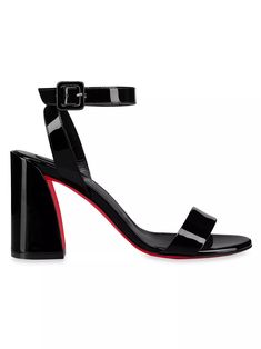 Christian Louboutin's Miss Sabina sandals are crafted of shiny patent leather and sit atop a chunky block heel. Calf leather upper Open toe Adjustable buckle closure Calf leather sole Made in Italy SIZE Block heel, 3.25" (85mm) Chic Sandals, Christian Louboutin Heels, Louboutin Heels, Christian Louboutin Women, Chunky Block Heels, Black Sandals Heels, Slingback Sandal, Louboutin Shoes, Christian Louboutin Shoes