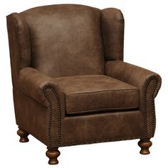 a brown chair with studding on the legs