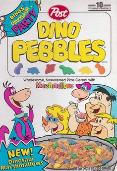 a box of cereal with the words dino pebbles on it