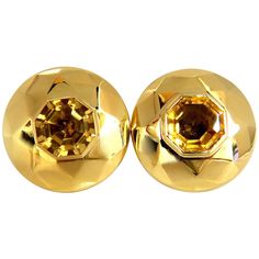 Retro Mod Dome Puff Clip 26.00ct. Natural Citrine earrings Clean Clarity, Vivid Golden yellows Octagonal step cut 12.7 X 12.8mm Diameter Earrings: 1.2 inch Depth: .50 inch 26.4 grams. 18kt yellow gold - acid tested Earrings are gorgeous made Citrine Earrings, Gold Clips, Step Cut, Citrine Stone, Stylish Earring, Square Diamond, Natural Citrine, Citrine Gemstone, Wood Earrings