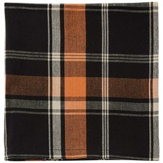 a black and orange plaid scarf on a white background