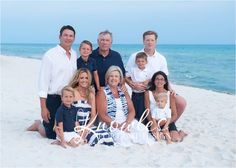 a family posing for a photo on the beach