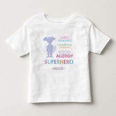 Food Allergy Alert Superhero Girls Shirt #superherotshirts #superhero #tshirts Science Girl, Shirt Label, Toddler Tops, Food Allergy, Girl Silhouette, Girl Superhero, Girls Shirt, Toddler Boy Outfits, Food Allergies