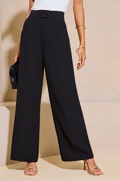 A pair of beautiful twill wide leg trousers. Update your wardrobe with this must have transitional piece. Featuring; Wide leg fit Button fastening Comfortable fit Tailored Main 95% Polyester, 5% Elastane. Lining 100% Polyester. Black Tailored Wide-leg Pantsuit, Black Tailored High-waisted Wide Leg Pants, Black Elastane Wide-leg Dress Pants, Black High-waisted Wide Leg Pants With 4-way Stretch, Black Viscose Trousers, Relaxed Trousers, Formal Shirts For Men, Newborn Dresses