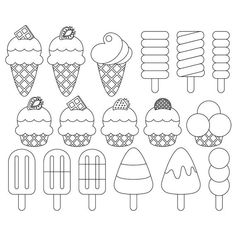 Ice Cream Outline, Art Ice Cream, Ice Cream Clipart, Coloring Digital, Icing Transfers, Ice Cream Coloring Pages, Clay Patterns, Minecraft Coloring Pages, Transfer Sheets